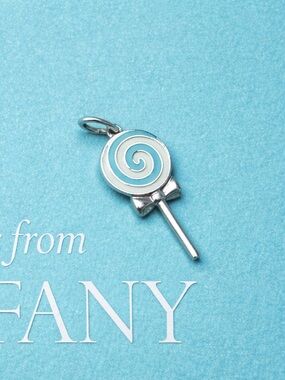 Authentic Tiffany & Co. Blue Enamel Lollipop Charm Pendant